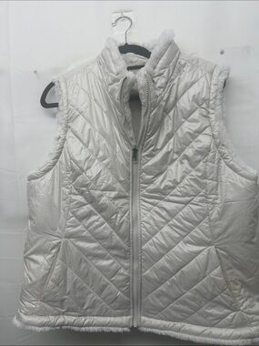 Women's Quilted Faux-Fur Trim Puffer Vest - White